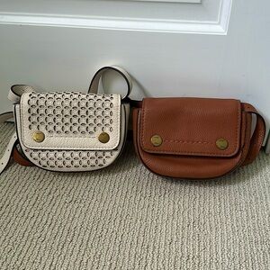 2  -  J Crew small convertable crossbody/belt bags, saddle and ivory leather